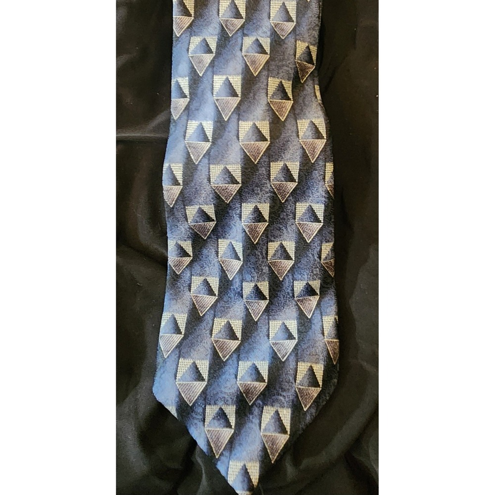 Carlos Devenezia Silk Tie Mens OS Blue Grey Excellent Geometric Hand Made Italy